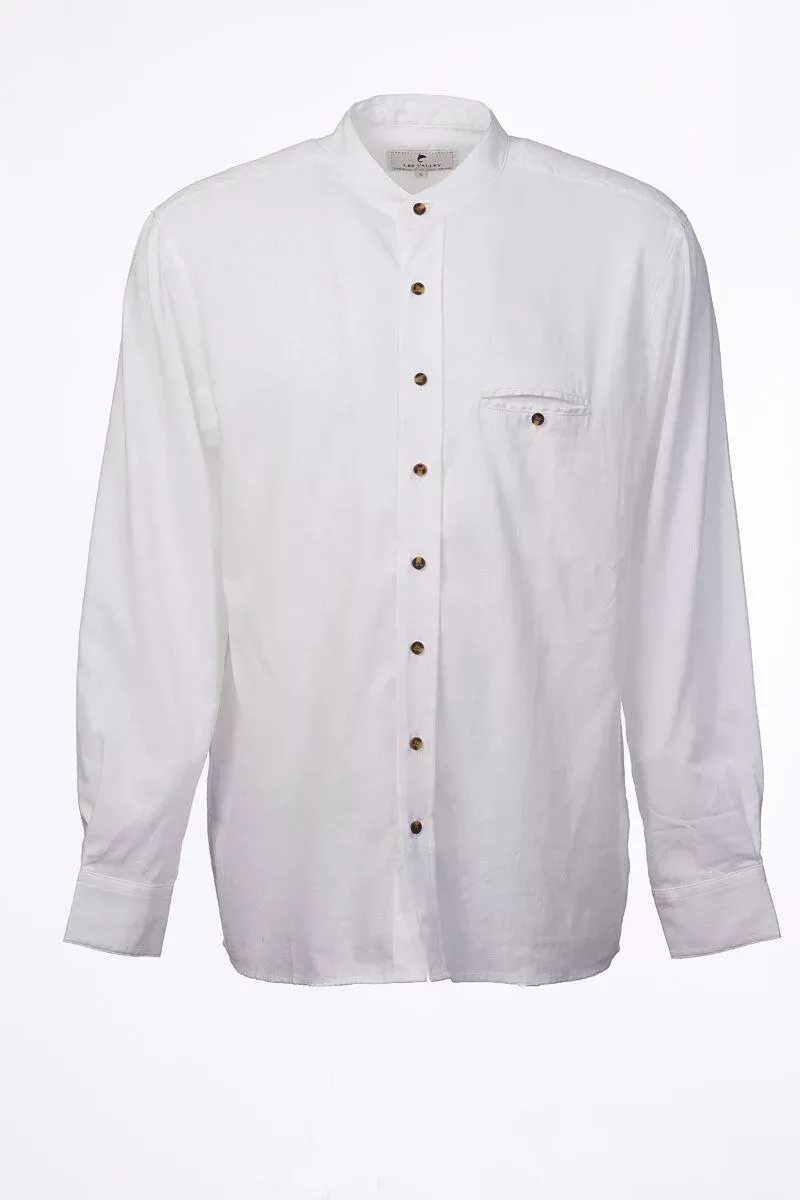 Men&#39;s Grandfather Shirt Bleach White Collarless