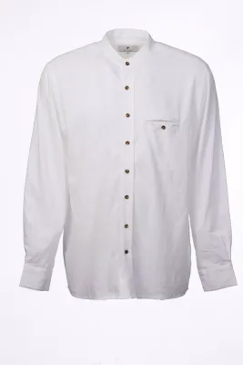 Men&#39;s Grandfather Shirt Bleach White Collarless