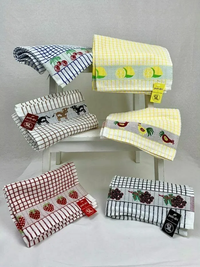 x6 Poli Dri Tea Towels Jacquard 100% Cotton