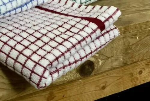 Poli Dri 100% Cotton Check Burgundy Tea Towel