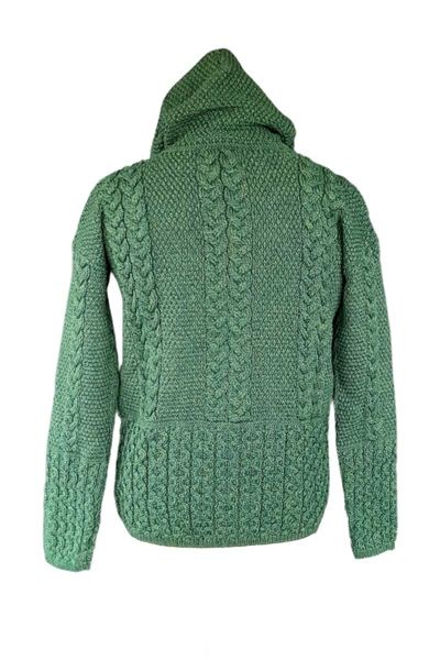 Women&#39;s Hooded Kerry Aran Cardigan - Green Marl