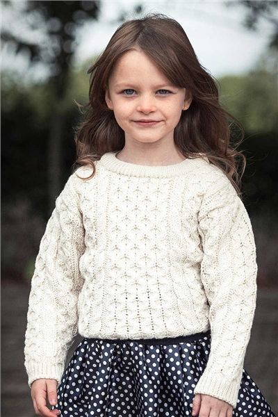 Kids&#39; Crew Neck Irish Aran Sweater - Natural