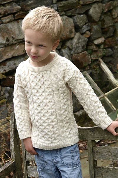 Kids&#39; Crew Neck Irish Aran Sweater - Natural