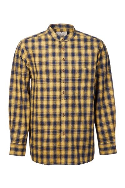 Vintage Cotton Grandfather Shirt - Yellow Navy Plaid Check