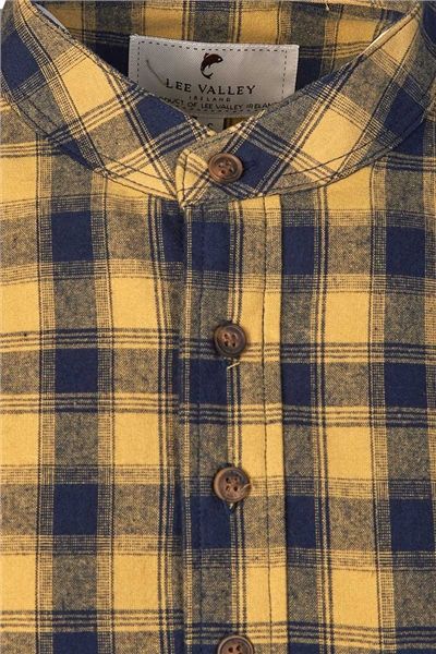 Vintage Cotton Grandfather Shirt - Yellow Navy Plaid Check