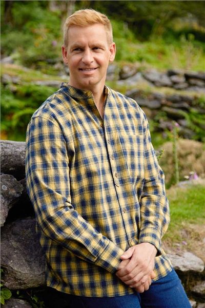 Vintage Cotton Grandfather Shirt - Yellow Navy Plaid Check