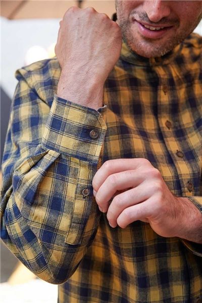 Vintage Cotton Grandfather Shirt - Yellow Navy Plaid Check