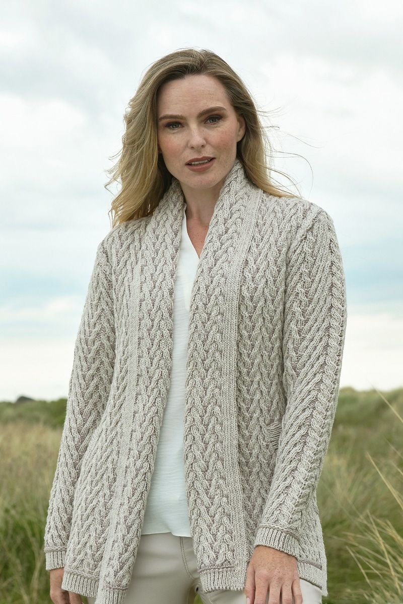 Killala Herringbone Edge to Edge Cardigan Stone Coloured