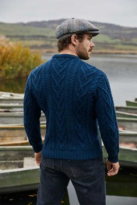 Men's Aran Wool Sweater - Ocean Blue