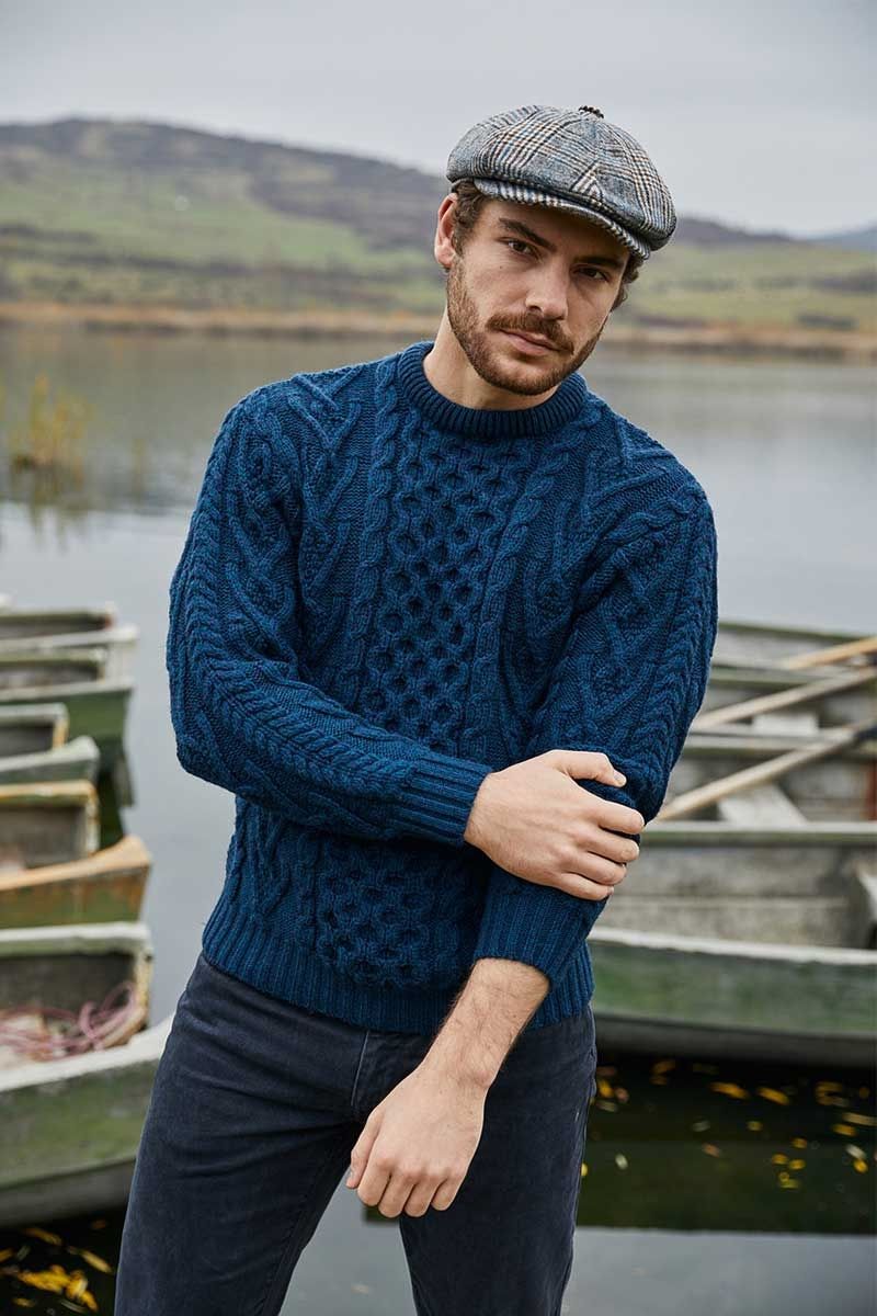 Men&#39;s Aran Wool Sweater - Ocean Blue