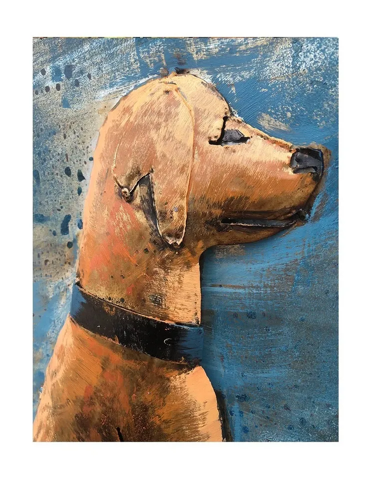 Metal Picture Wall Art 3D One Man and His Dog Sea Scene Size 80 x 80cm