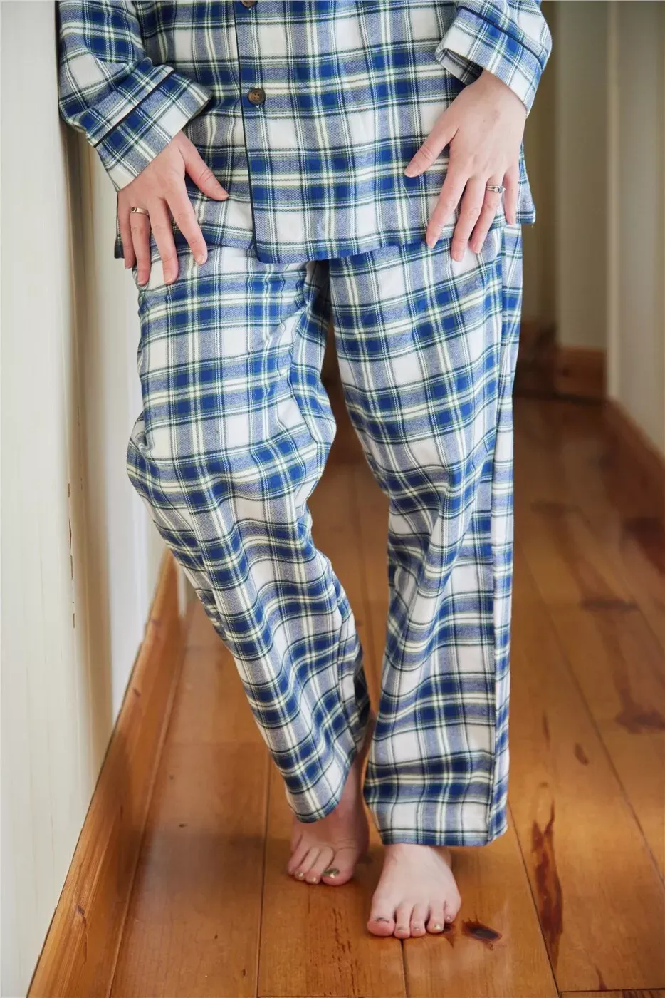 Women&#39;s Pyjamas Set 100% Cotton Flannel Long Sleeve Douglas Blue Tartan Irish