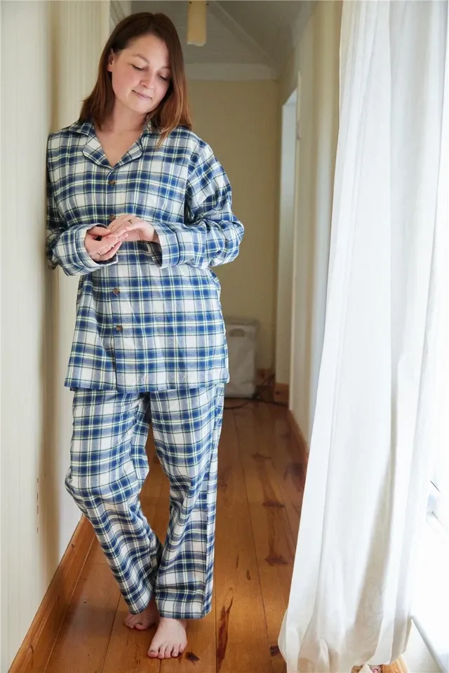 Women&#39;s Pyjamas Set 100% Cotton Flannel Long Sleeve Douglas Blue Tartan Irish