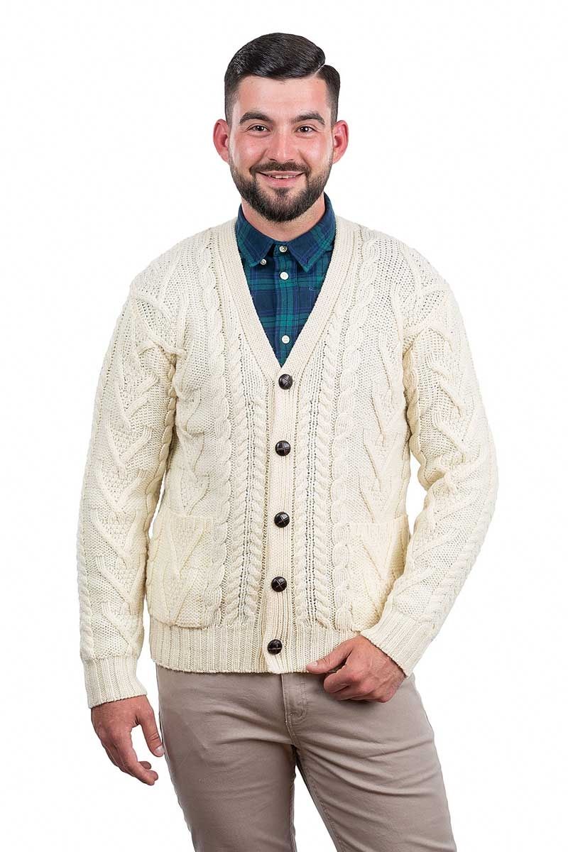Men&#39;s Aran Cable Cardigan - Natural