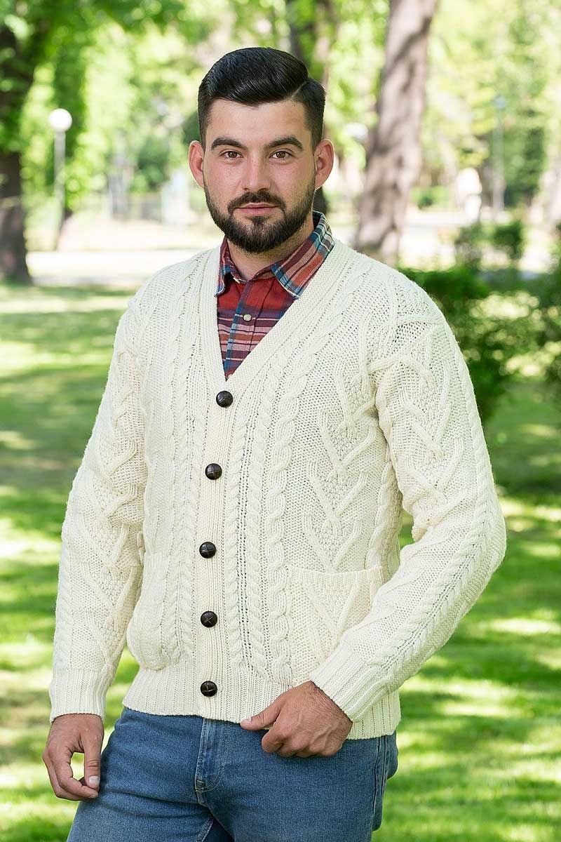 Men&#39;s Aran Cable Cardigan - Natural