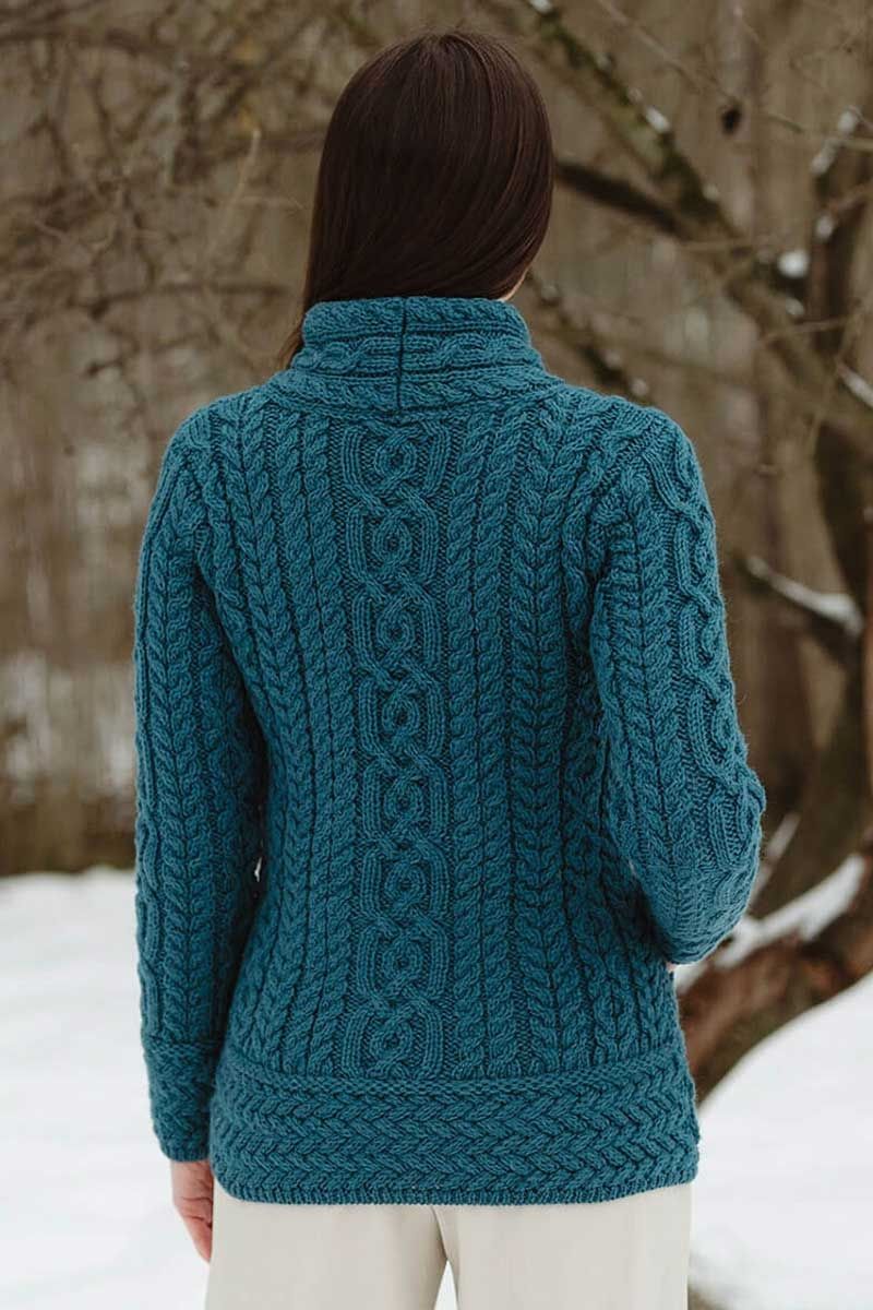 Women's Aran Cable Side Zip Cardigan  Teal