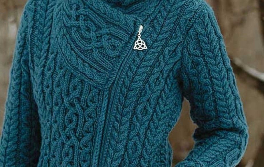 Women's Aran Cable Side Zip Cardigan  Teal