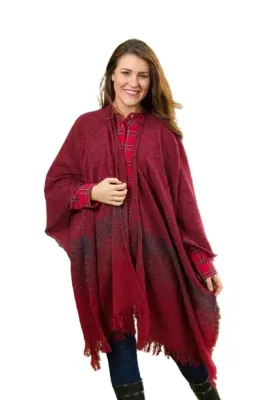 Women's Celtic Shawl Ruana Red 85% Lambswool 15% Nylon Irish Woven