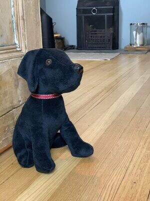 Freestanding Decorative Dog Doorstop Soft Furry Black Red Collar