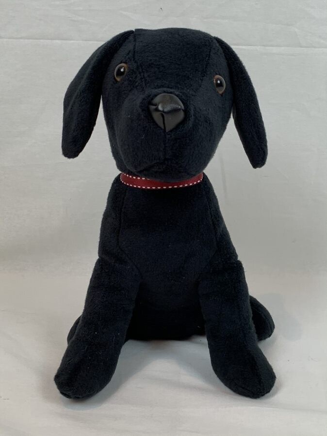 Freestanding Decorative Dog Doorstop Soft Furry Black Red Collar