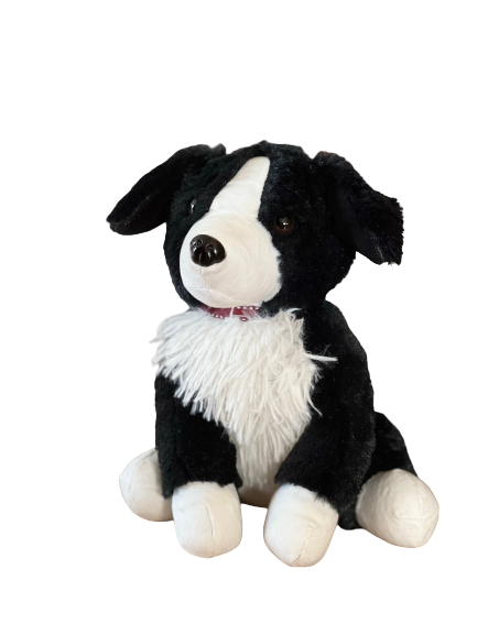 Freestanding Decorative Dog Doorstop Soft Furry Black and White Collie