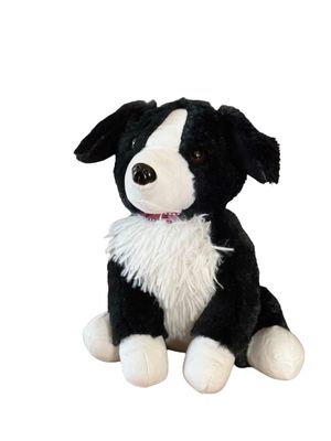 Freestanding Decorative Dog Doorstop Soft Furry Black and White Collie
