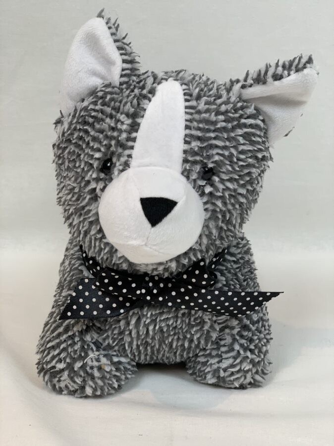 Freestanding Decorative Cat Doorstop Soft Furry Grey and White Cat