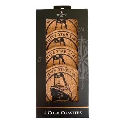 White Star Line Titanic 1912 Coasters Set of 4 Round Cork Gift Drinks Coaster