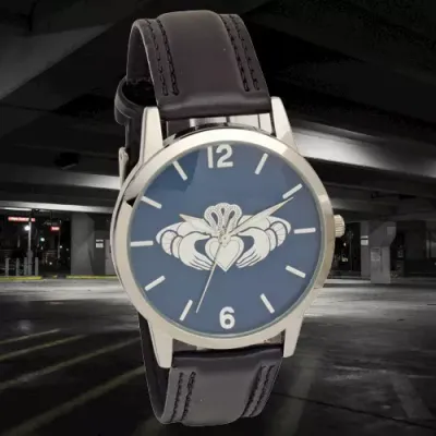 Claddagh Embossed Dial Wrist Watch With Black Strap - Low Nickel