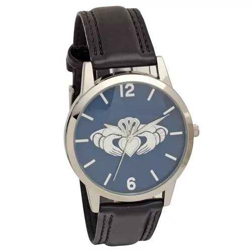 Claddagh Embossed Dial Wrist Watch With Black Strap - Low Nickel