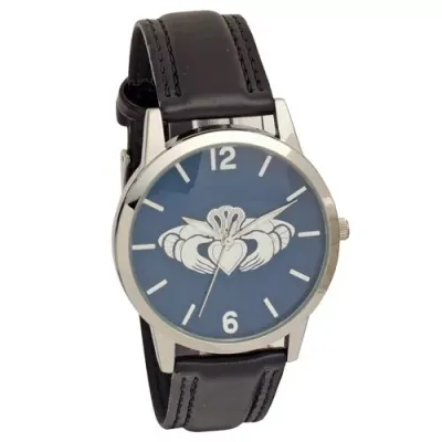 Claddagh Embossed Dial Wrist Watch With Black Strap - Low Nickel
