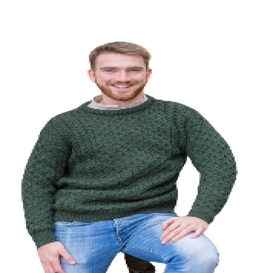 Men's Aran Wool Sweater Pine Green Honeycomb Herringbone Stitched Irish Gift