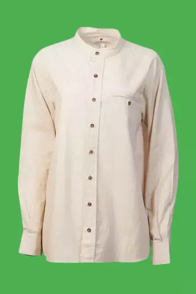 Women's Grandad Shirt Long Sleeve Collarless Linen Natural Beige Irish