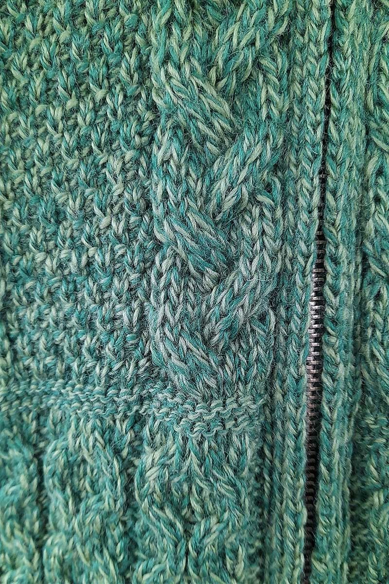 Women's Hooded Kerry Aran Cardigan - Green Marl