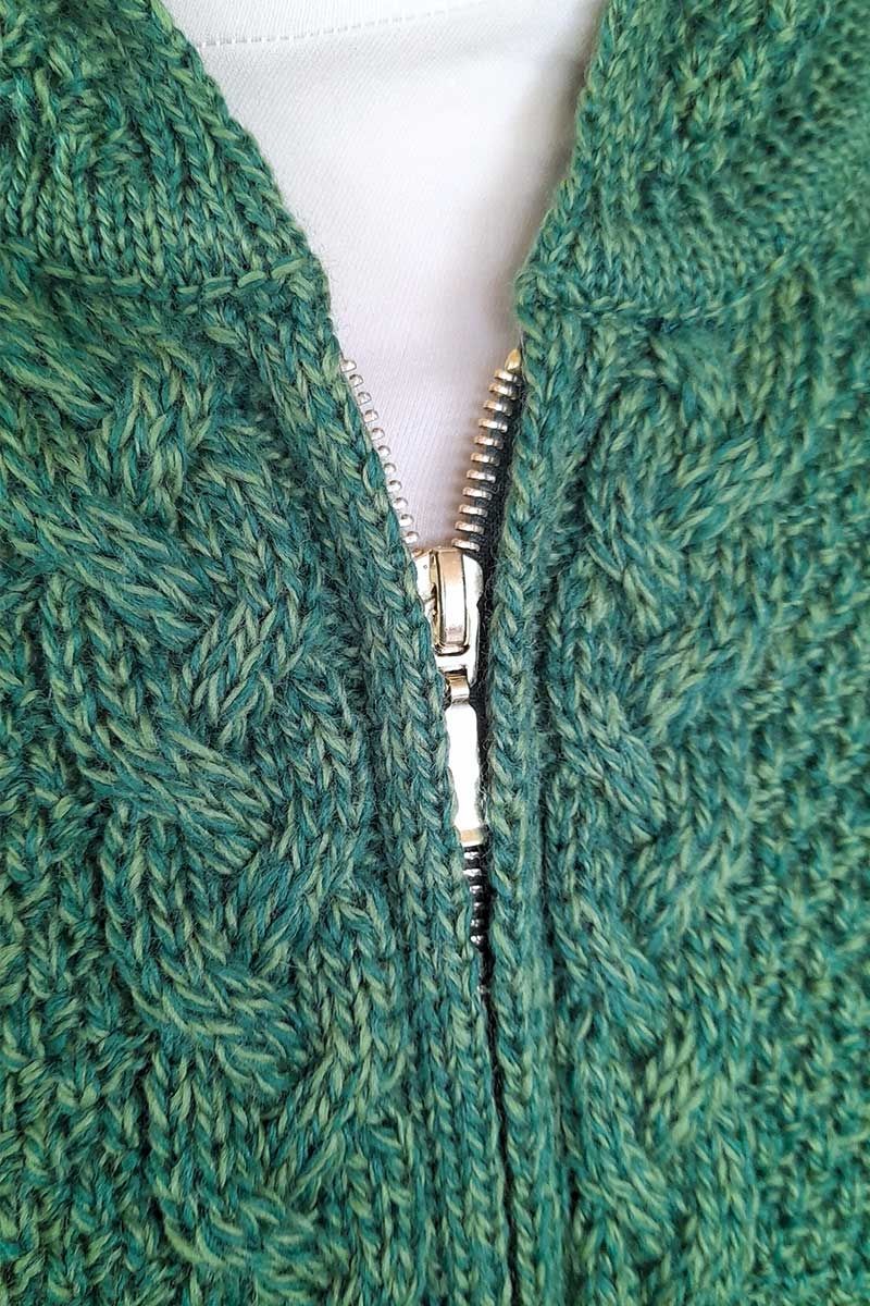 Women's Hooded Kerry Aran Cardigan - Green Marl