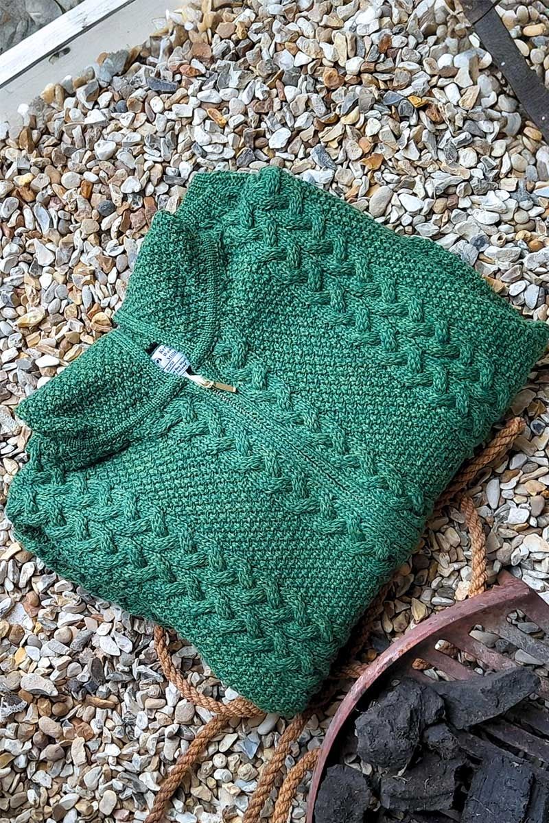 Women's Hooded Kerry Aran Cardigan - Green Marl