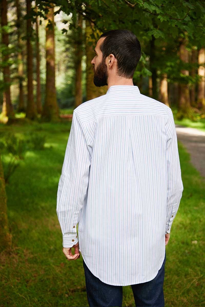 Vintage Cotton Grandfather Shirt in Blue Stripe on White