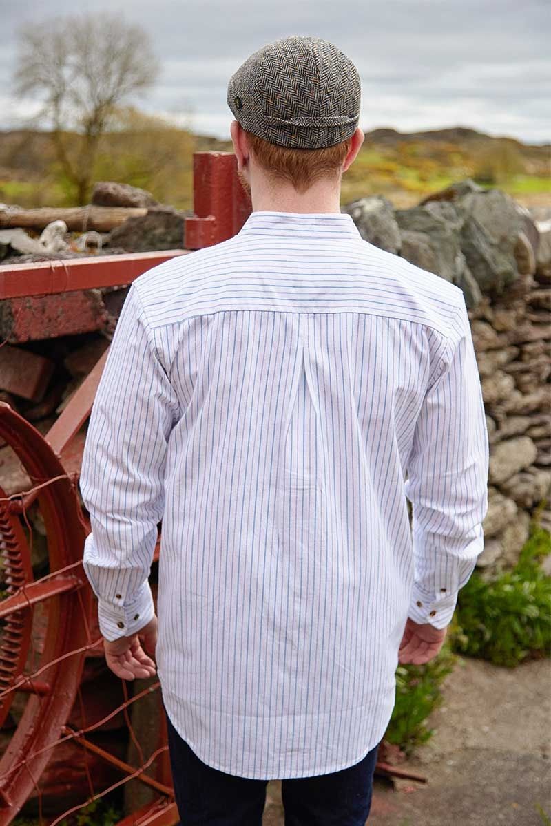 Vintage Cotton Grandfather Shirt in Blue Stripe on White