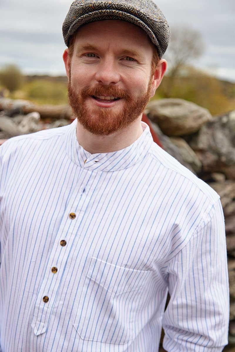 Vintage Cotton Grandfather Shirt in Blue Stripe on White