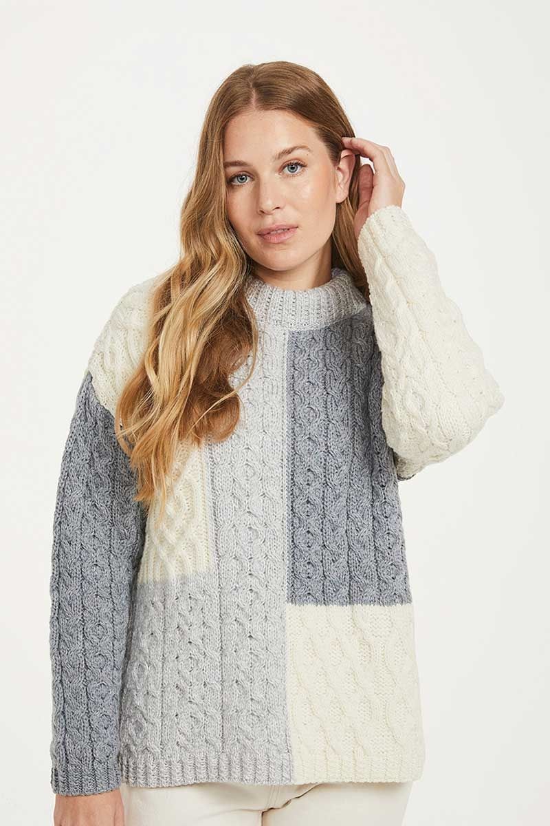 Irish Patchwork Sweater - Feather Grey