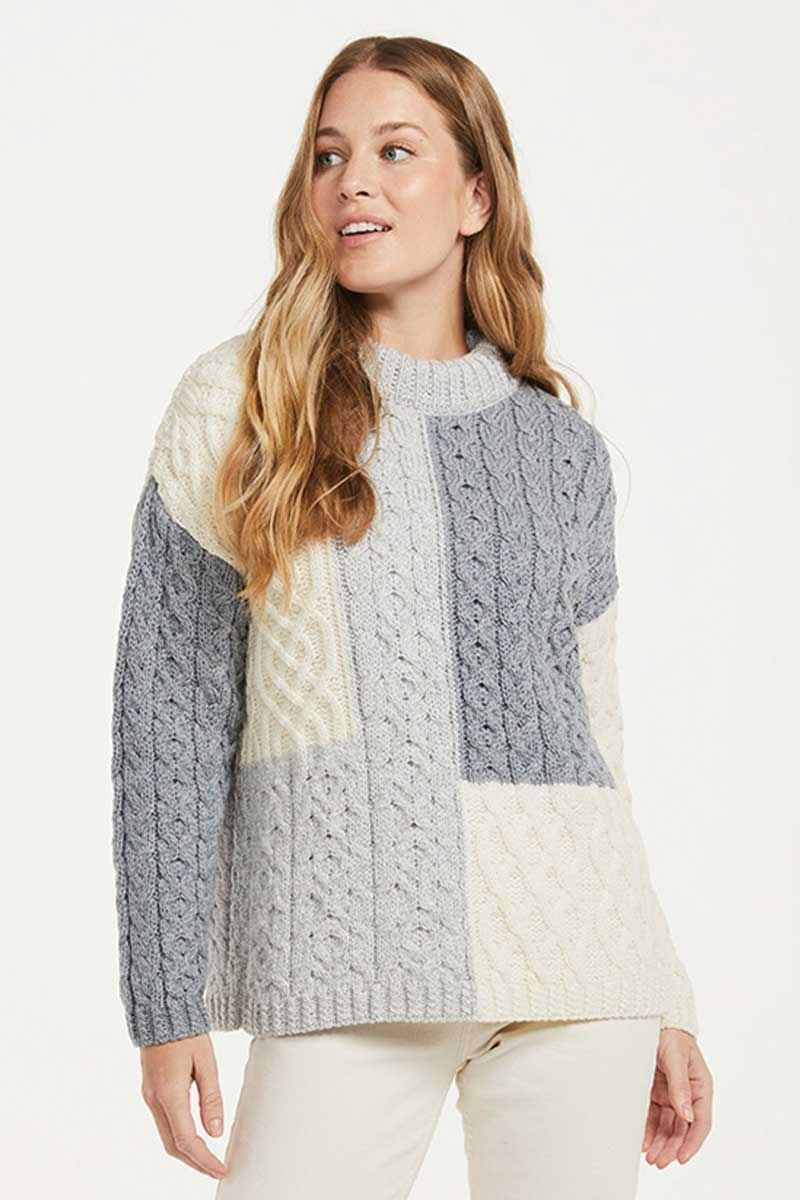 Irish Patchwork Sweater - Feather Grey