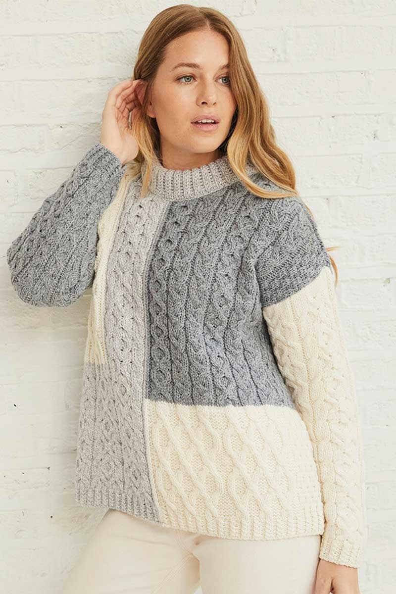 Irish Patchwork Sweater - Feather Grey