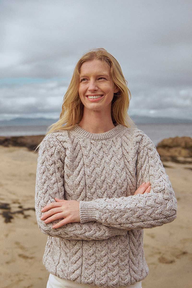 Women’s Aran Crew Neck Sweater Toasted Oat