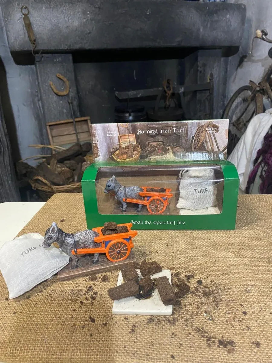 Irish Turf Peat Incense Burner Set Ceramic Donkey and Cart Boxed Novelty Gift