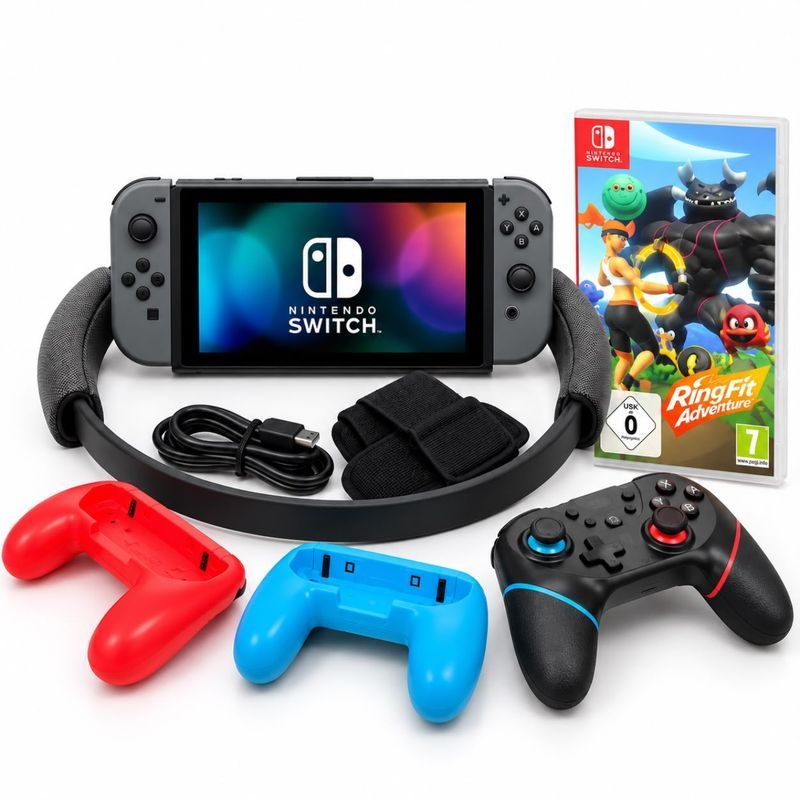 Nintendo Switch rie Nintendo Switch + 64GB SD Kaart + Ring fit compleet — Used Products