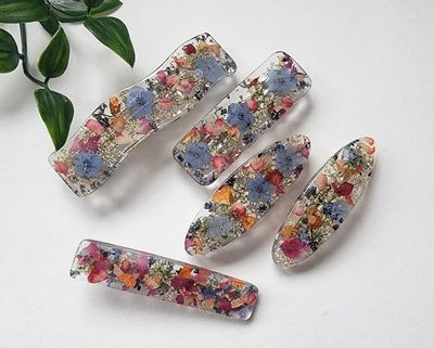 Real natural flower barrette, resin hair clip, dried flower hair clip, forget-me-not, wedding, long hair accessory, handmade jewelry,