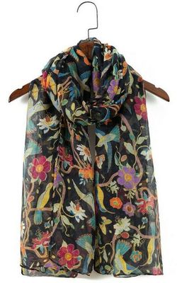 Ladies Women&#39;s Fashion New Birds Print Long Scarves Floral Neck Scarf Shawl Wrap
