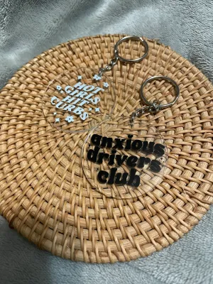 Acrylic keychain, driving anxiety, gift for her, hot girls hit curbs keychain, Anxious drivers club, car keychain