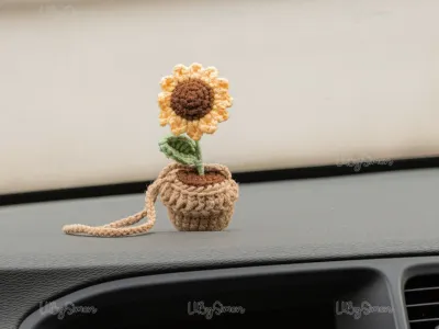 Rear View Mirror Decor Charm First Car Gift for WomenHandmade Sunflower Daisy Swining Plant Hanging Crochet Cute Flower Car Accessories