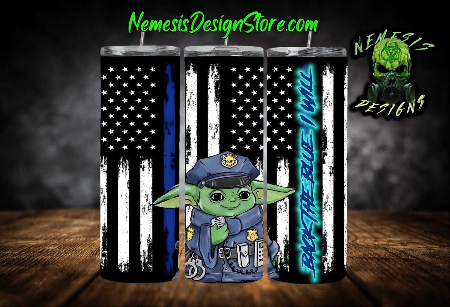 Back The Blue Baby Yoda 20oz Sublimation Tumbler Wrap